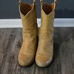 Womens Tan Leather Western Mid-Calf Boots